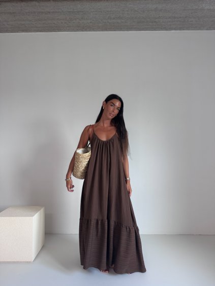 MAXI ŠATY NA RAMÍNKA brown