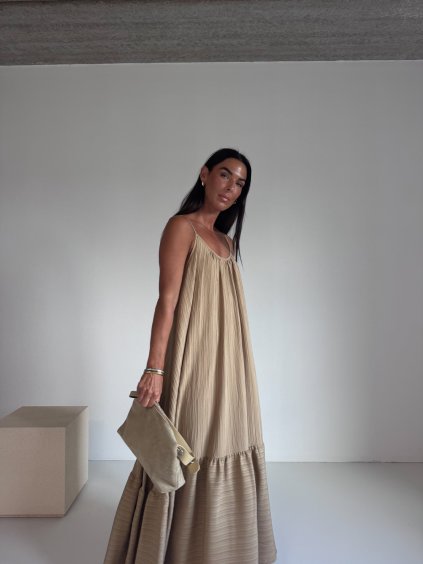 MAXI ŠATY NA RAMÍNKA dark beige