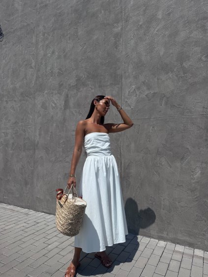 BAVLNĚNÉ OFF SHOULDERS ŠATY white