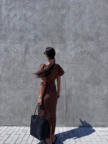 MIDI ŠATY S PODÍLEM LNU brown