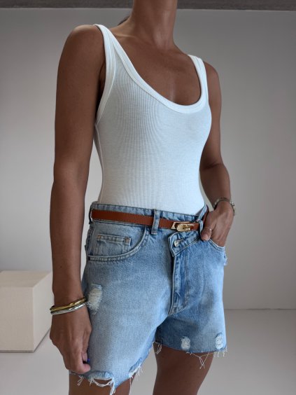 DENIM ŠORTKY S ASYMETRICKÝM ZAPÍNÁNÍM