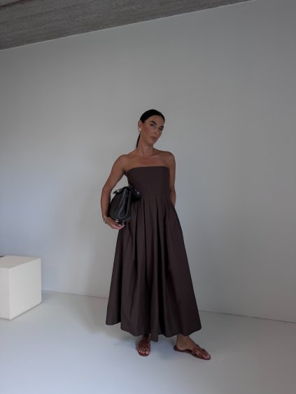 KORZETOVÉ MIDI ŠATY brown