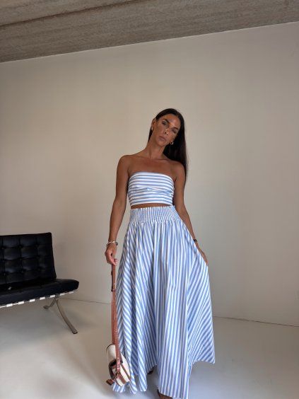 PRUHOVANÝ KOMPLET MAXI SUKNĚ + TOP blue/white