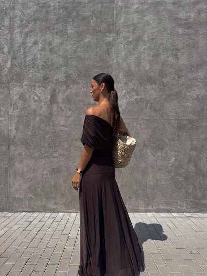 MAXI ŠATY NA JEDNO RAMENO brown