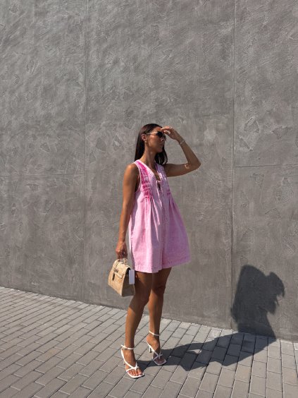 DENIM OVERAL S ŘASENÍM pink