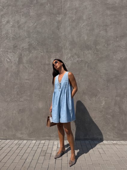 DENIM OVERAL S ŘASENÍM blue