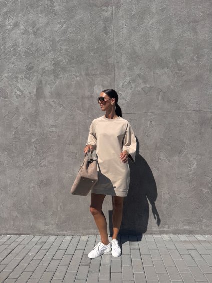 TRIČKOVÉ OVERSIZED ŠATY beige