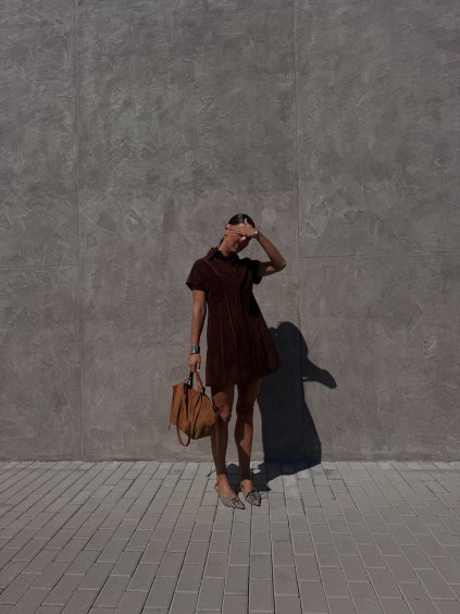 SEMIŠOVÉ KOŠILOVÉ ŠATY dark brown