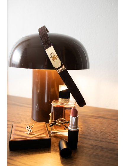 SEMIŠOVÝ KOŽENÝ POSUVNÝ SLIM PÁSEK SE ZLATOU SPONOU brown