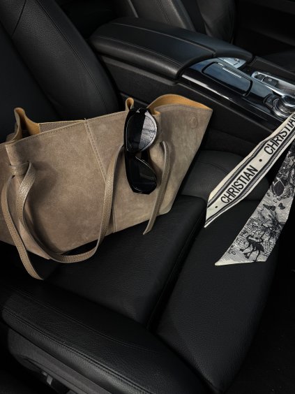 VELKÁ KOŽENÁ SEMIŠOVÁ SHOPPER BAG taupe