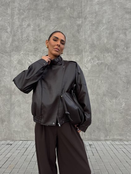 KOŽENKOVÝ BOMBER SE STOJÁČKEM NA CVOČKY brown