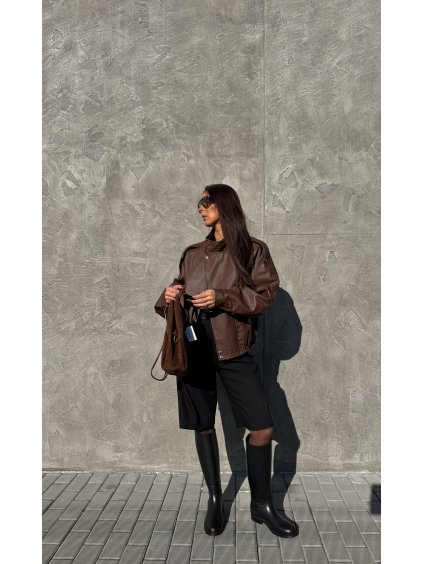 KOŽENKOVÝ BOMBER SE STOJÁČKEM NA CVOKY brown