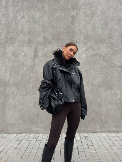 KOŽENKOVÁ BUNDA S KOŽÍŠKOVÝM LÍMCEM black