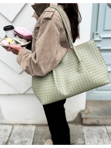 PROPLÉTANÁ KOŽENÁ SHOPPER BAG pastel green