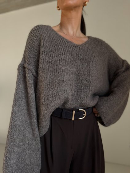 SVETR S PODÍLEM VLNY A ŠIROKÝM RUKÁVEM  taupe