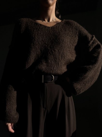 SVETR S PODÍLEM VLNY A ŠIROKÝM RUKÁVEM  brown