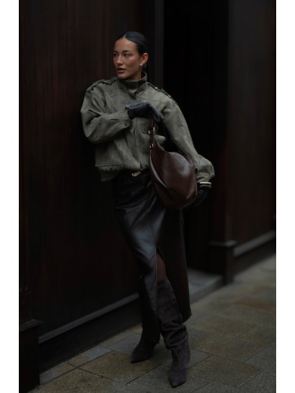 KOŽENKOVÁ MIDI SUKNĚ brown