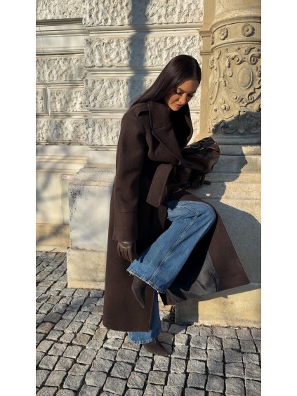 PREMIUM DLOUHÝ TVÍDOVÝ KABÁT brown