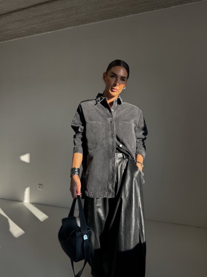 OVERSIZED DENIM KOŠILE S KAPSAMI black