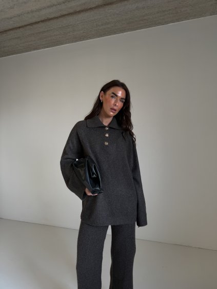 ÚPLETOVÝ KOMPLET SVETR + KALHOTY brown