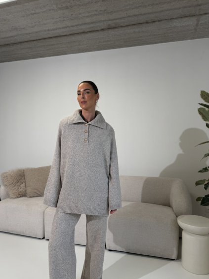 ÚPLETOVÝ KOMPLET SVETR + KALHOTY taupe