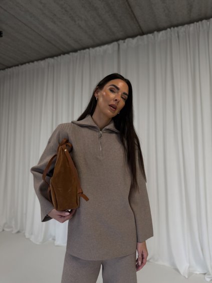 ŽEBROVANÝ PLETENINOVÝ KOMPLET taupe