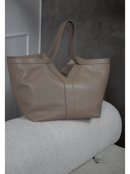 VELKÁ KOŽENÁ SHOPPER BAG "Y" beige