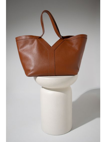 VELKÁ KOŽENÁ SHOPPER BAG "Y" camel