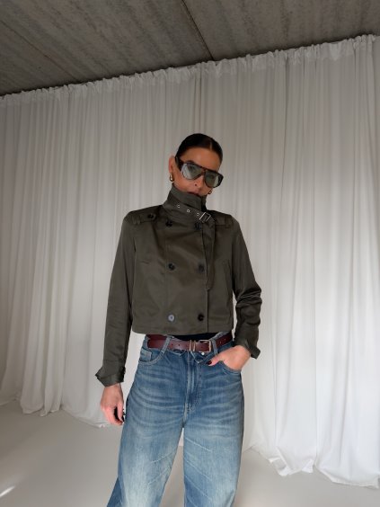 CROPPED TRENCH SE STOJÁČKEM dark khaki