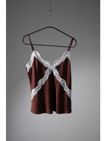 SATÉNOVÝ TOP S KRAJKOU brown