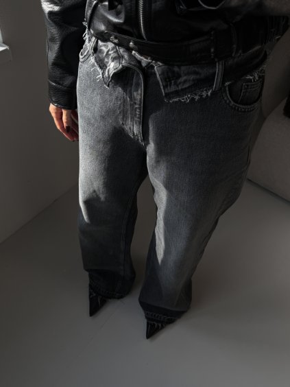 WIDE LEG DŽÍNY S OHNUTÝM PASEM grey