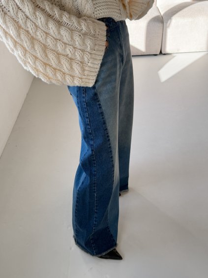WIDE LEG DŽÍNY DVOUBAREVNÉ