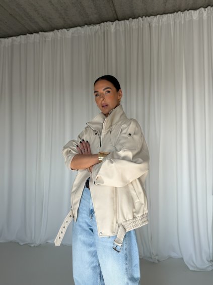 KOŽENKOVÝ BOMBER SE STOJÁČKEM cream