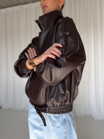 KOŽENKOVÝ BOMBER SE STOJÁČKEM choco