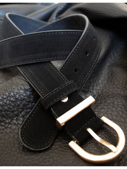 KOŽENÝ SEMIŠOVÝ PÁSEK black/gold