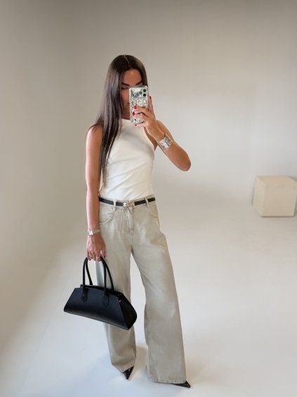 WIDE LEG DŽÍNY beige