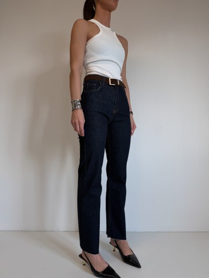 STRAIGHT DŽÍNY S PÁSKEM dark denim
