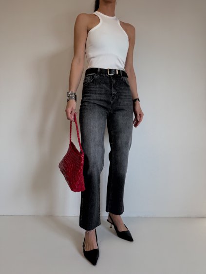 STRAIGHT DŽÍNY S PÁSKEM black