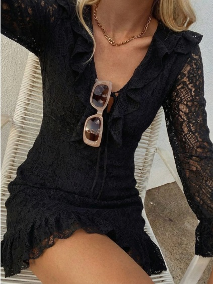 KRAJKOVÉ VOLÁNKOVÉ ŠATY black