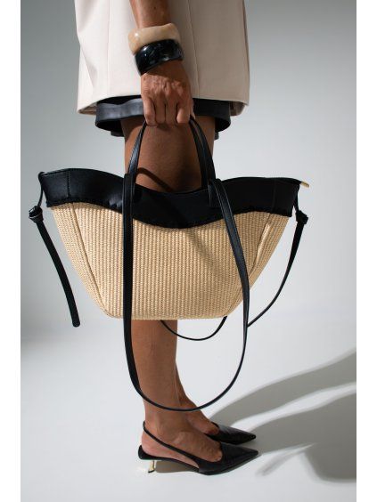 SLAMĚNÁ SHOPPER BAG beige/black