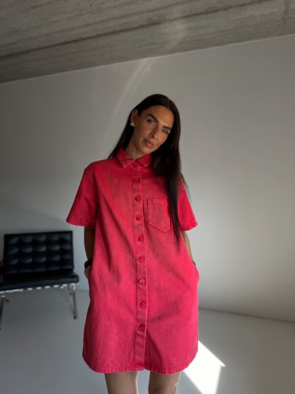 OVERSIZED KOŠILOVÉ DENIM ŠATY red
