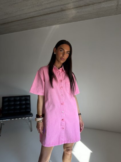 OVERSIZED KOŠILOVÉ DENIM ŠATY pink