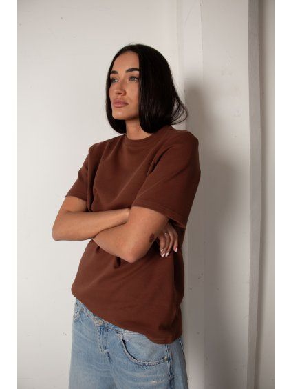TRIČKO S ELASTANEM heavy cotton - oversized brown