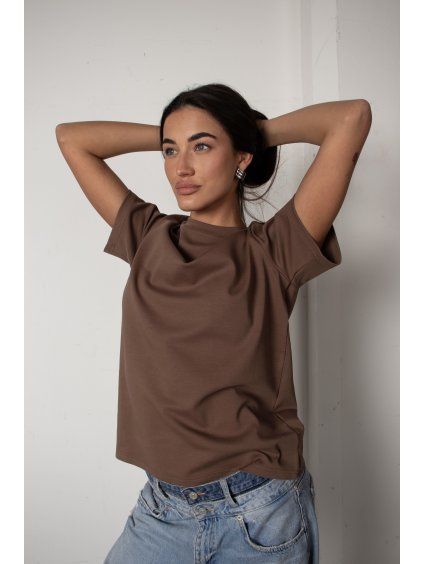TRIČKO S ELASTANEM heavy cotton - oversized light brown