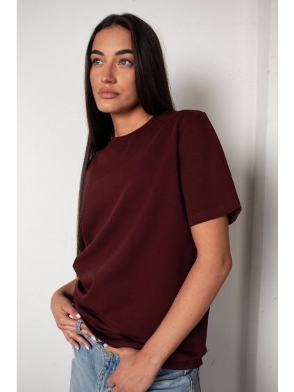 TRIČKO S ELASTANEM heavy cotton - oversized bordo