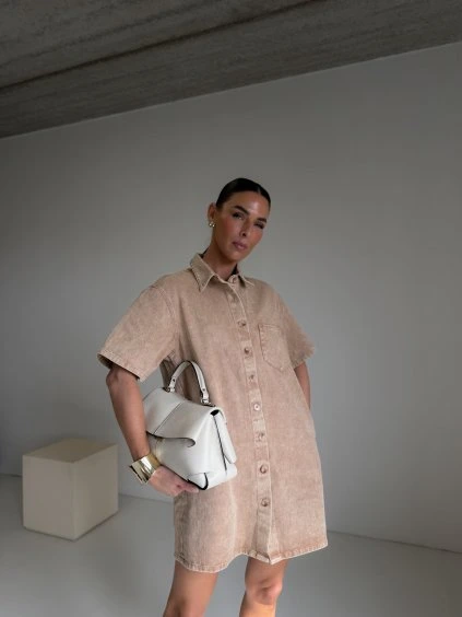 OVERSIZED KOŠILOVÉ DENIM ŠATY light brown