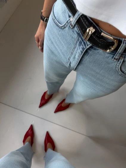 STRAIGHT DŽÍNY S PÁSKEM light blue