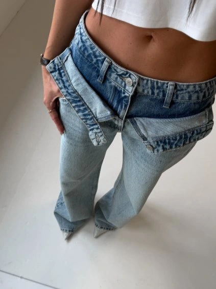 SVĚTLÉ DŽÍNY S DVOJITÝM PASEM light blue