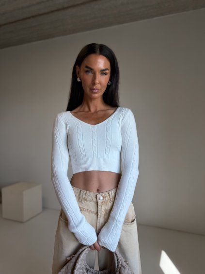 CROPPED ŽEBROVANÝ SVETŘÍK off white