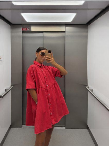OVERSIZED DENIM ŠATY red